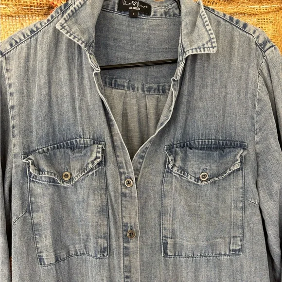 Denim maxi dress shirt dress Sz Sm - Picture 5 of 12